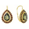 Silver earrings with czech garnet and moldavite, gold plated - drop                                 