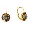 Silver earrings with czech garnet and moldavite, gold plated - flower                               