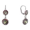 Silver earrings with czech garnet and moldavite, rhodium plated - flower                            