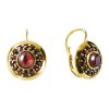 Silver earrings with czech garnet, gold plated - circle                                             