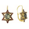 Silver earrings with czech garnet and moldavite, gold plated - star                                 