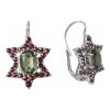 Silver earrings with czech garnet and moldavite, rhodium plated - star                              