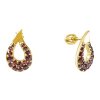 Silver earrings with czech garnet, gold plated - drop                                               