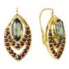 Silver earrings with czech garnet and moldavite, gold plated - oval                                 