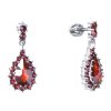 Silver earrings with czech garnet, rhodium plated - drop                                            