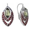 Silver earrings with czech garnet and moldavite, rhodium plated - oval                              