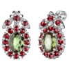 Silver earrings with czech garnet and moldavite, rhodium plated - oval                              