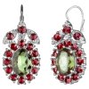 Silver earrings with czech garnet and moldavite, rhodium plated - oval                              