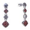 Silver earrings with czech garnet, rhodium plated - square                                          