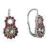 Silver earrings with czech garnet and moldavite, rhodium plated - flower                            