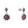 Silver earrings with czech garnet, rhodium plated - flower                                          