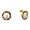 Silver earrings with czech garnet and pearl, gold plated - circle                                   