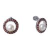 Silver earrings with czech garnet and pearl, rhodium plated - circle                                