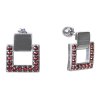 Silver earrings with czech garnet, rhodium plated - square                                          