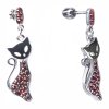 Silver earrings with czech garnet, rhodium plated, animal - cat                                     