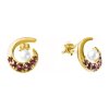 Silver earrings with czech garnet and pearl, gold plated - spiral                                   