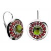 Silver earrings with czech garnet and moldavite, rhodium plated - circle                            