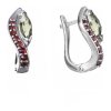 Silver earrings with czech garnet and moldavite, rhodium plated - wave                              