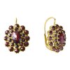 Silver earrings with czech garnet, gold plated - oval                                               