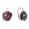 Silver earrings with czech garnet, rhodium plated - circle                                          