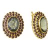 Silver earrings with czech garnet and moldavite, gold plated - oval                                 