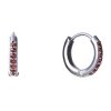 Stříbrné náušnice s českým granátem, rhodiované - kruh