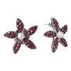 Silver earrings with czech garnet and pearl, rhodium plated - flower                                