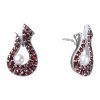 Silver earrings with czech garnet and pearl, rhodium plated                                         