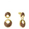 Silver earrings with czech garnet, gold plated - circle                                             