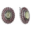 Silver earrings with czech garnet and moldavite, rhodium plated - oval                              