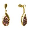 Silver earrings with czech garnet, gold plated - drop                                               
