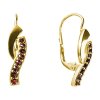 Silver earrings with czech garnet, gold plated - wave                                               