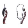 Silver earrings with czech garnet, rhodium plated - wave                                            