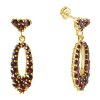 Silver earrings with czech garnet, gold plated - oval                                               