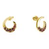 Silver earrings with czech garnet, gold plated - spiral                                             