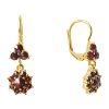 Silver earrings with czech garnet, gold plated - flower                                             