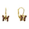 Silver earrings with czech garnet, gold plated, animal - butterfly                                  