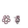 Silver earrings with czech garnet, rhodium plated - flower                                          