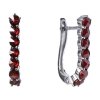 Silver earrings with czech garnet, rhodium plated - line                                            