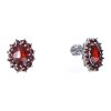 Silver earrings with czech garnet, rhodium plated - oval                                            