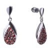 Silver earrings with czech garnet, rhodium plated - drop                                            