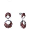 Silver earrings with czech garnet, rhodium plated - circle                                          