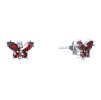 Silver earrings with czech garnet, rhodium plated, animal - butterfly                               