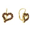 Silver earrings with czech garnet, gold plated - heart                                              