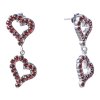 Silver earrings with czech garnet, rhodium plated - heart                                           