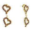 Silver earrings with czech garnet, gold plated - heart                                              