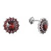 Silver earrings with czech garnet, rhodium plated - flower                                          