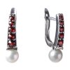 Stříbrné náušnice s českým granátem a perlou, rhodiované - linka