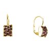Silver earrings with czech garnet, gold plated - rectangle                                          