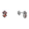 Silver earrings with czech garnet, rhodium plated - square                                          